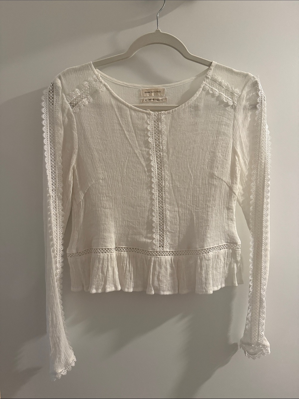 Urban Outfitters Cream Lace-Trim Peplum Blouse